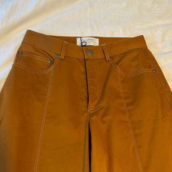 NWT La Ligne Caroline wide leg pants size tan cognac - Picture 3 of 8